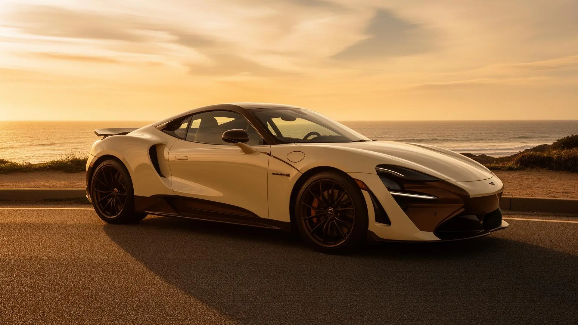 Luxury rental car at sunset in Miami