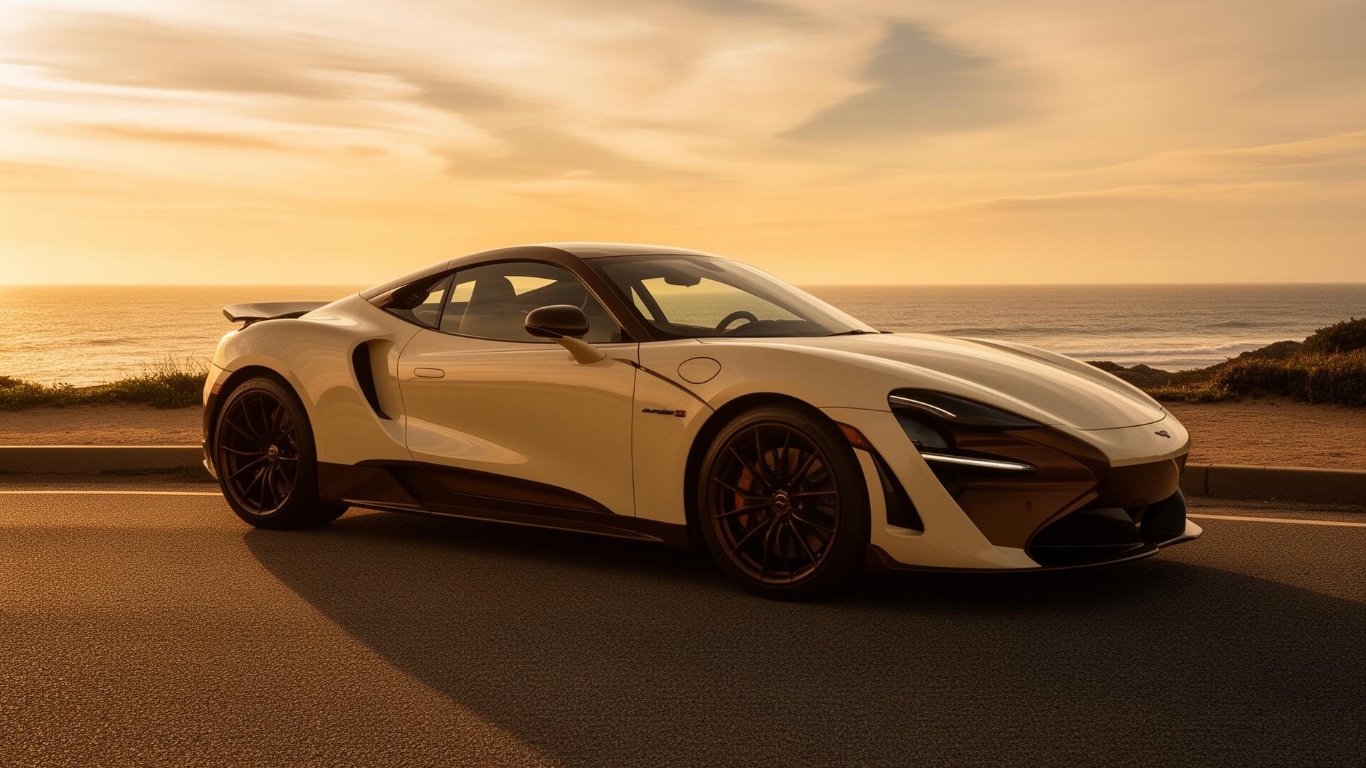 Luxury rental car at sunset in Miami